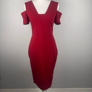EXPRESS Women’s Size 6 Red Cold Shoulder Dress Front Slit Business Cocktail